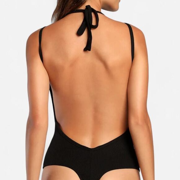 Lulus Revival Black Ribbed Low Back Bodysuit Medium Y2K Clubwear - Picture 2 of 8